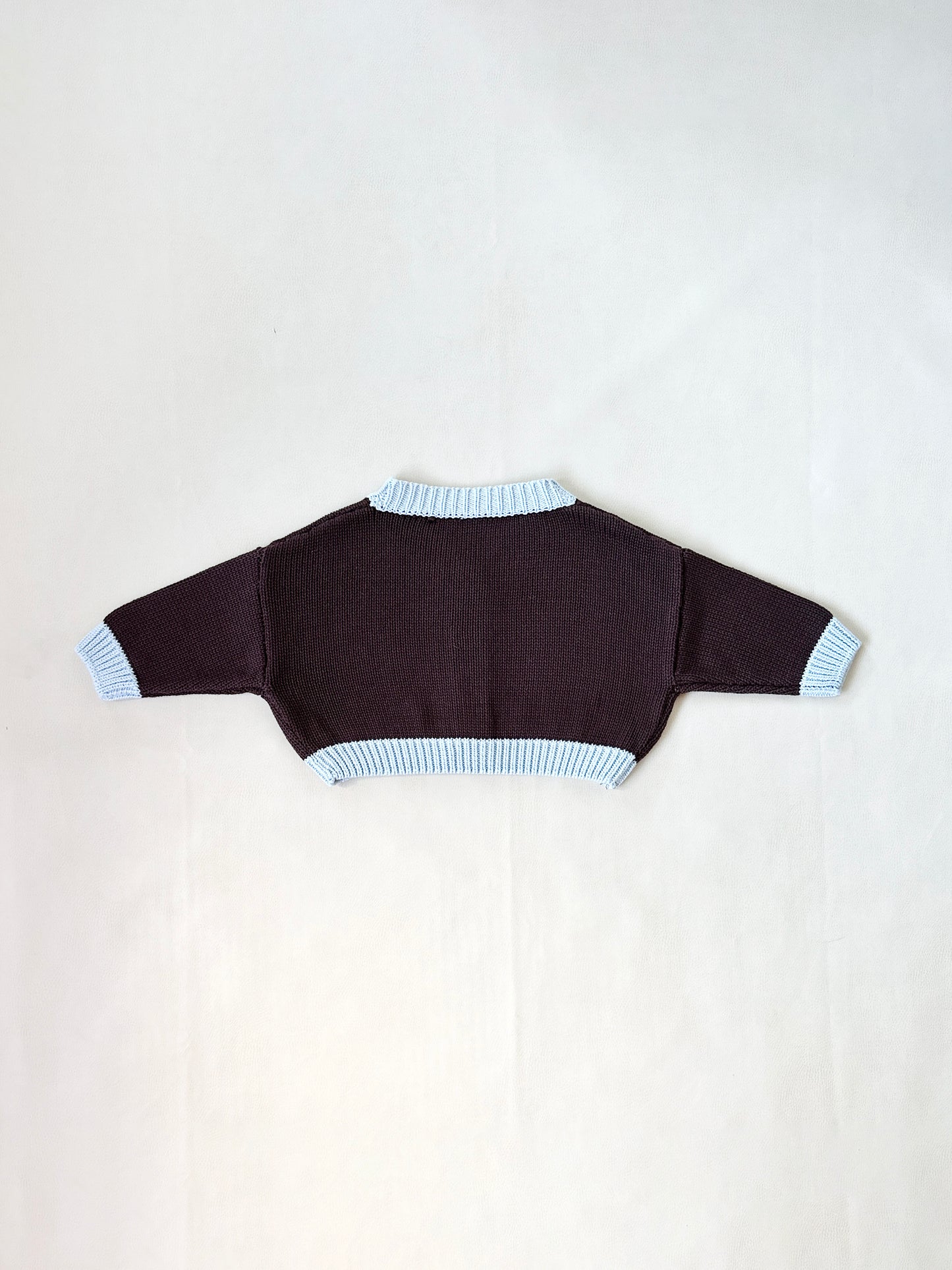 Rye Cotton Knitted Contrast Cardigan- Coffee/sky Blue