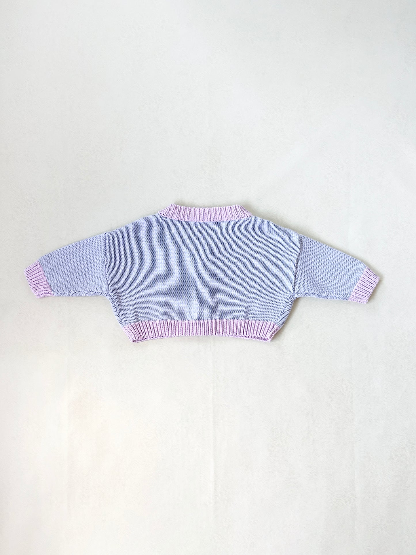Rye Cotton Knitted Contrast Cardigan- Lilac/Pink