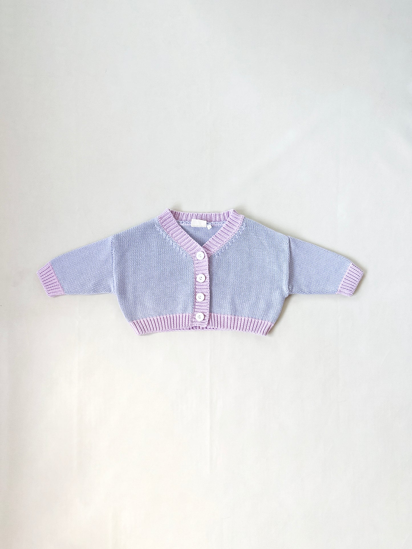 Rye Cotton Knitted Contrast Cardigan- Lilac/Pink