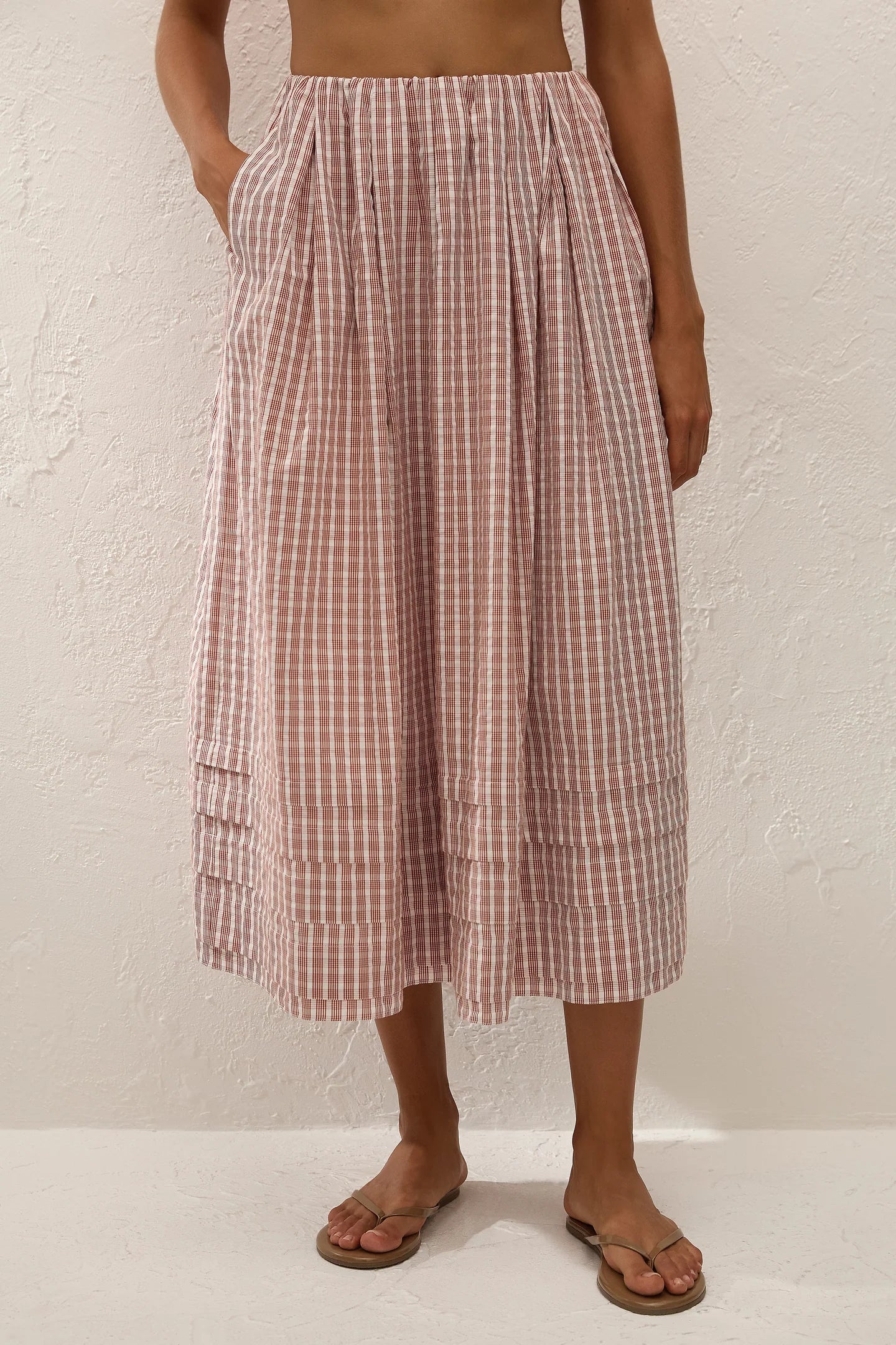 Cales Skirt Paloma Check Cinnamon White
