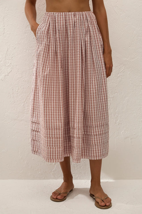 Cales Skirt Paloma Check Cinnamon White