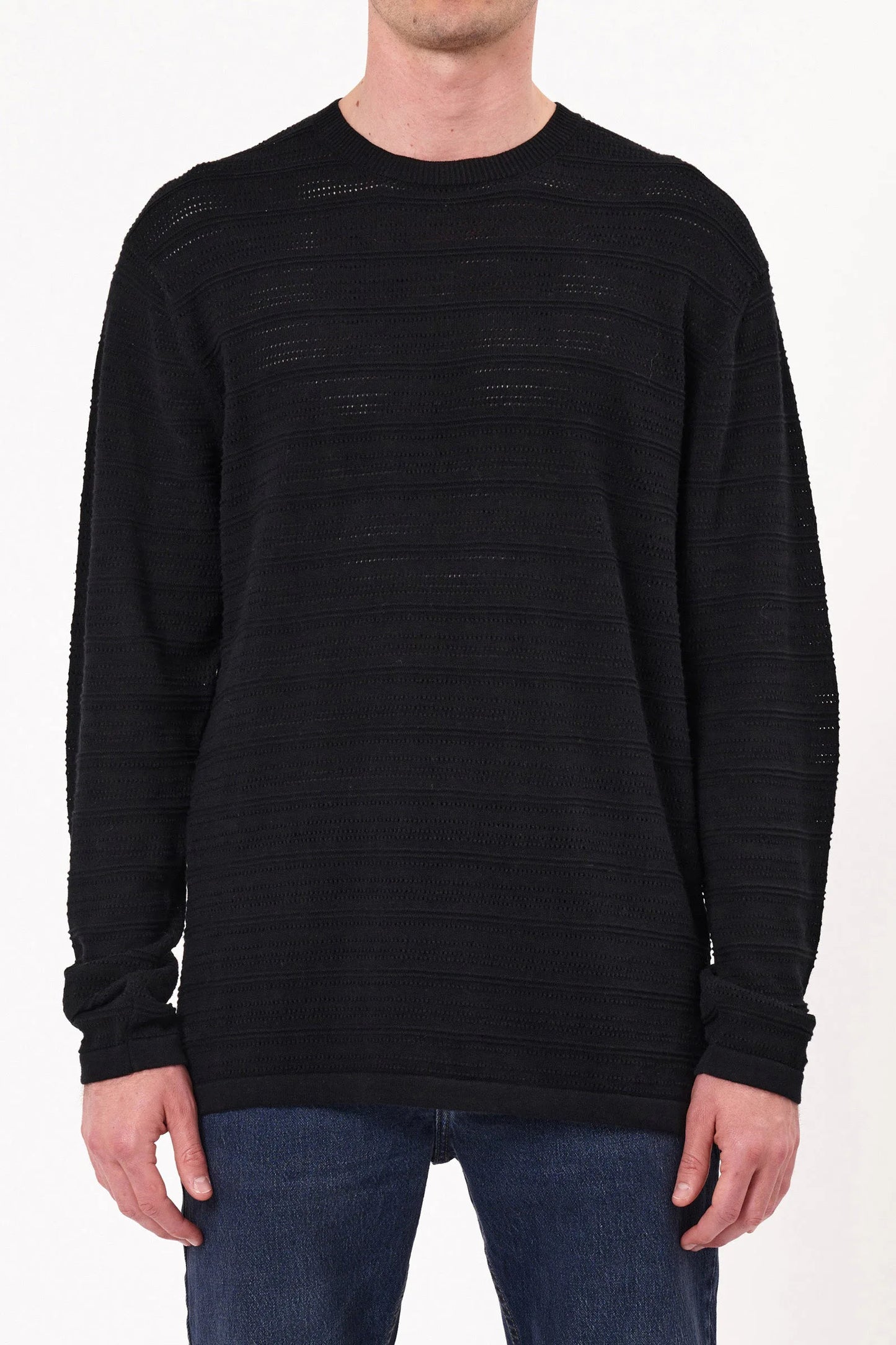 Geo Knit Long Sleeve Tee- Black
