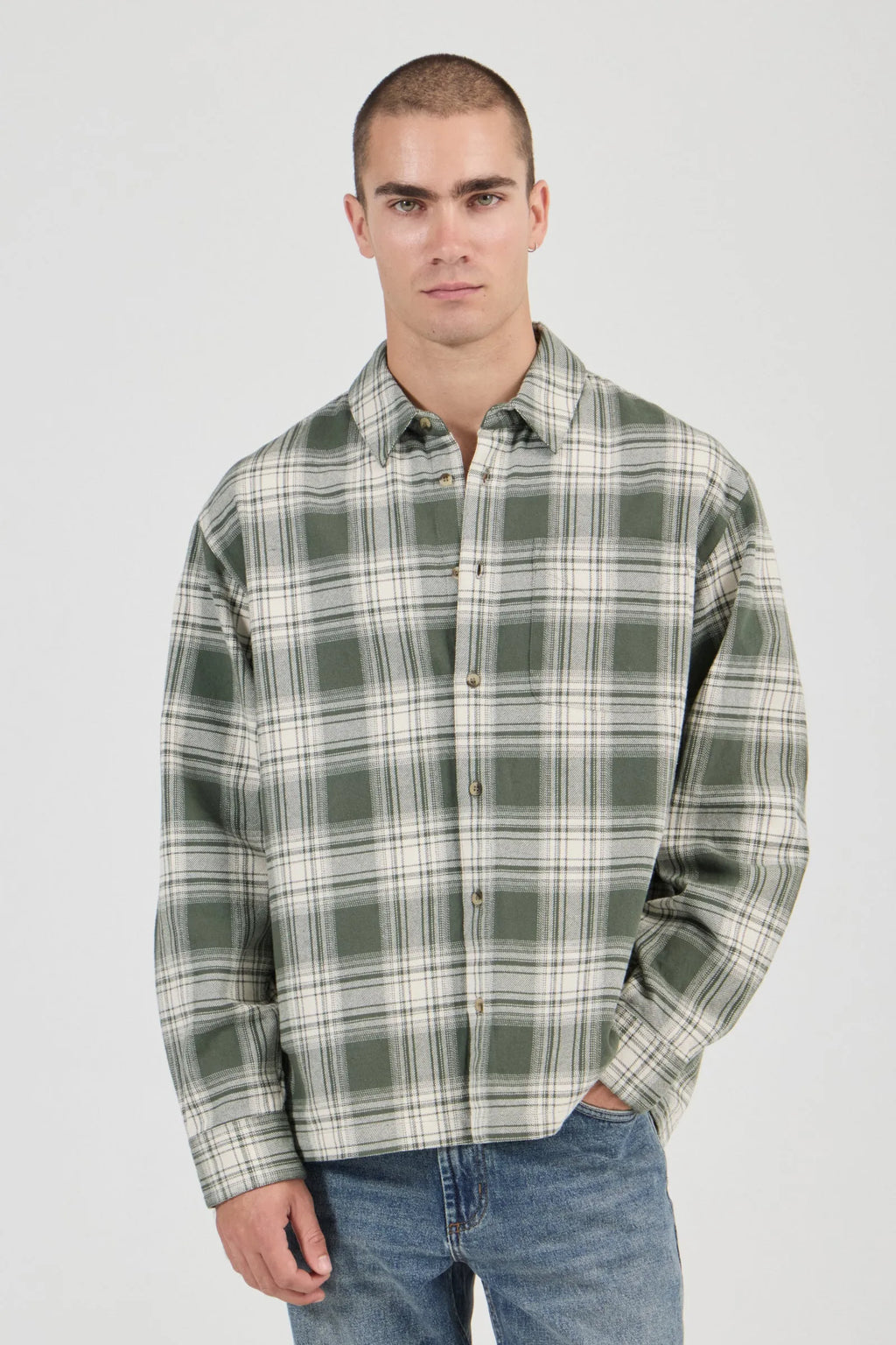 Campus Heavy Check Long Sleeve Shirt - Olive
