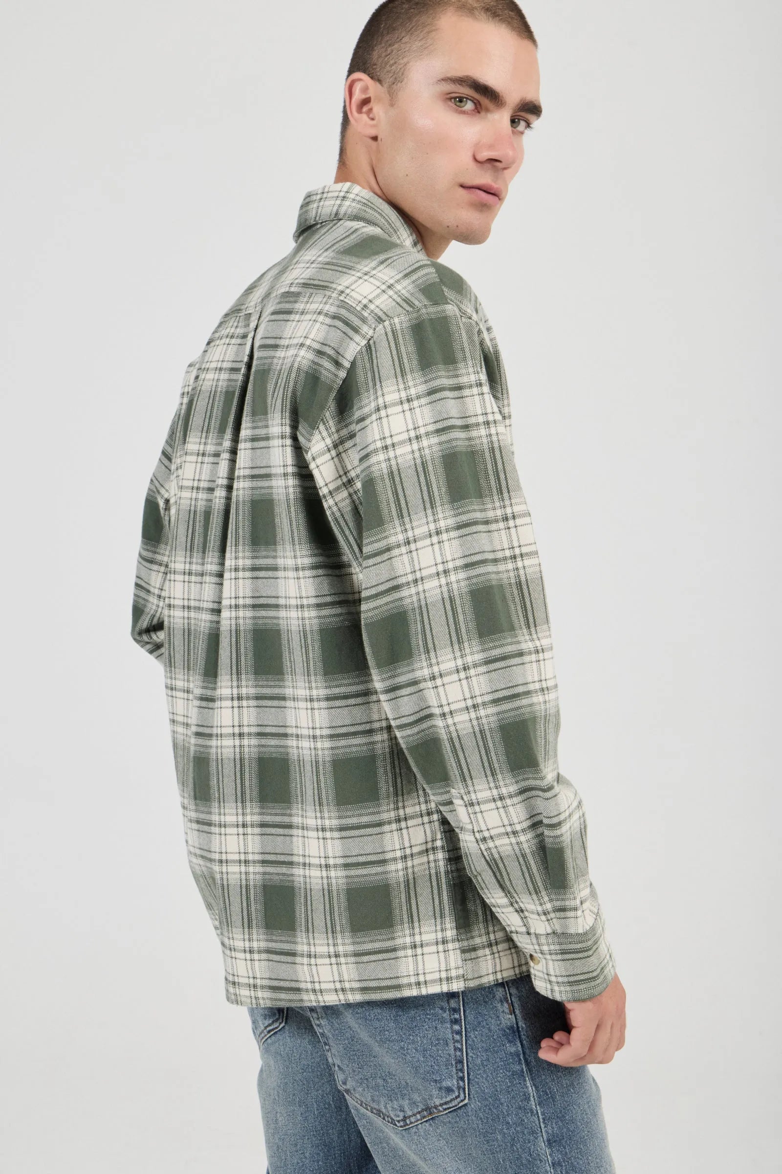 Campus Heavy Check Long Sleeve Shirt - Olive
