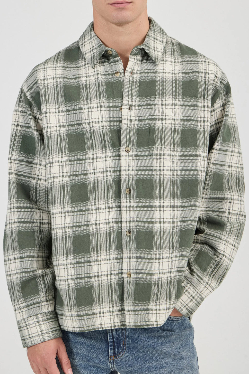 Campus Heavy Check Long Sleeve Shirt - Olive