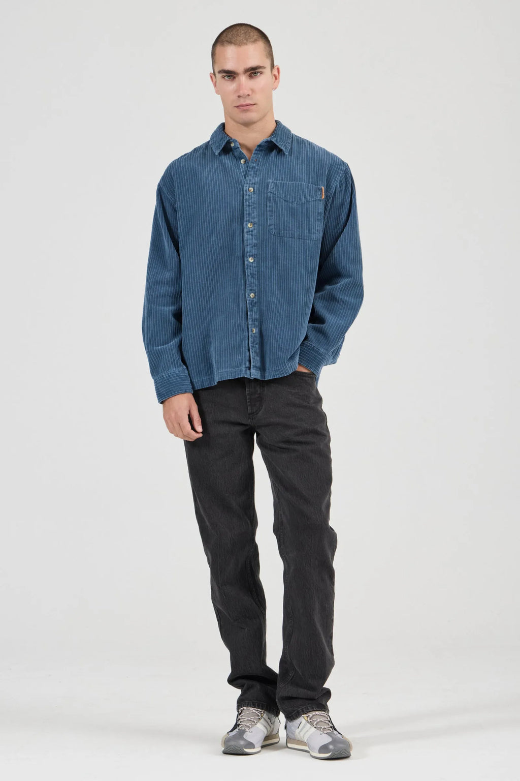 Campus Chunky Cord Long Sleeve Shirt - Washed Blue