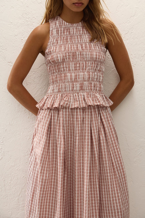 Cales Top Paloma Check Cinnamon White