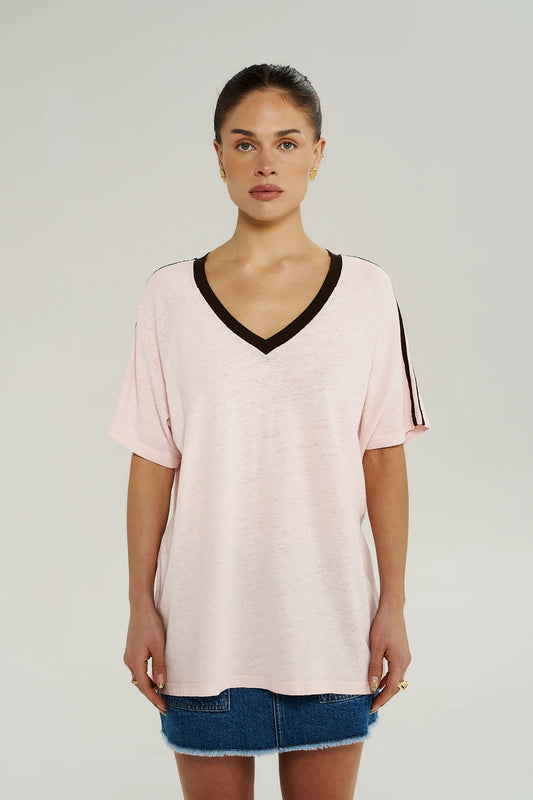V Neck Jersey Tee - Dusty Rose