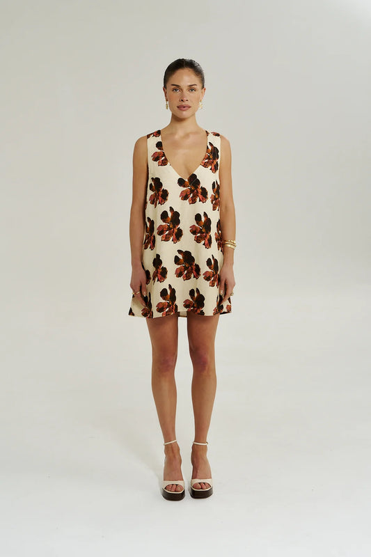 V Neck Mini Dress- Butter Fleur