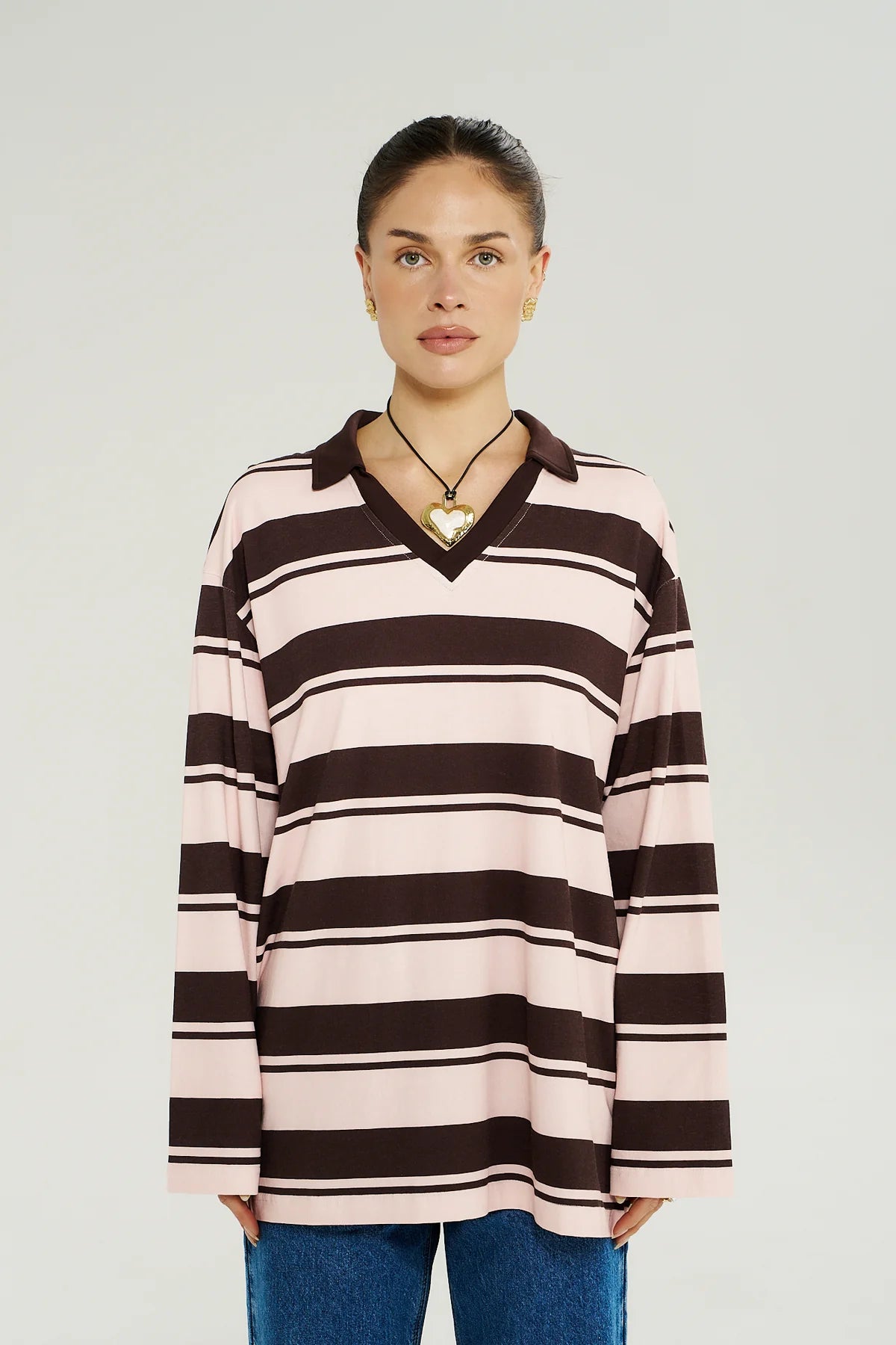 Polo Top - Choc Rose Stripe