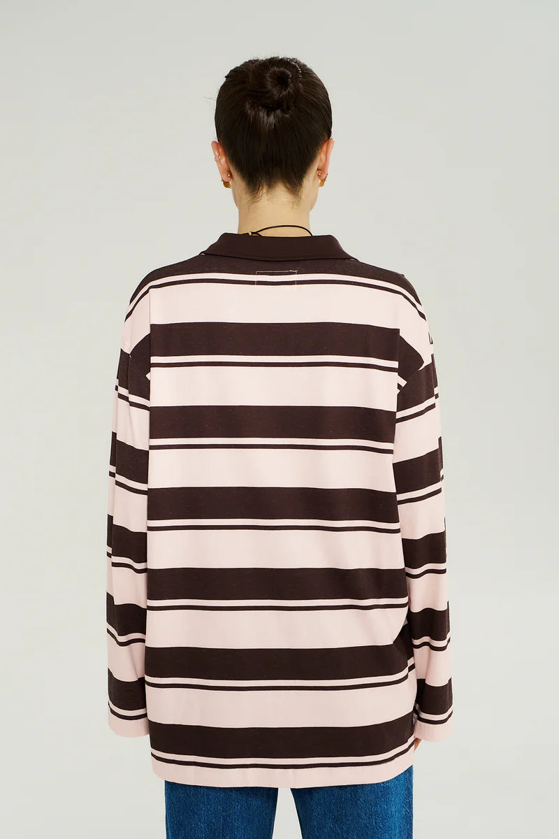 Polo Top - Choc Rose Stripe