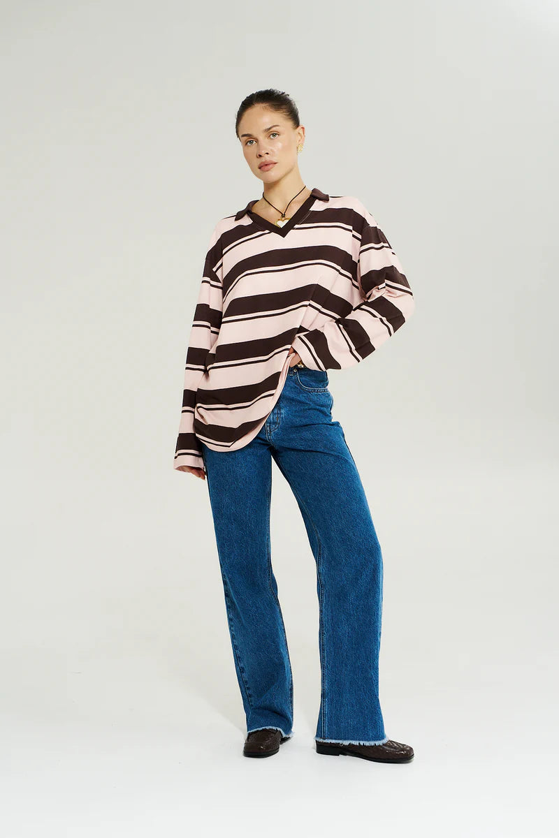 Polo Top - Choc Rose Stripe