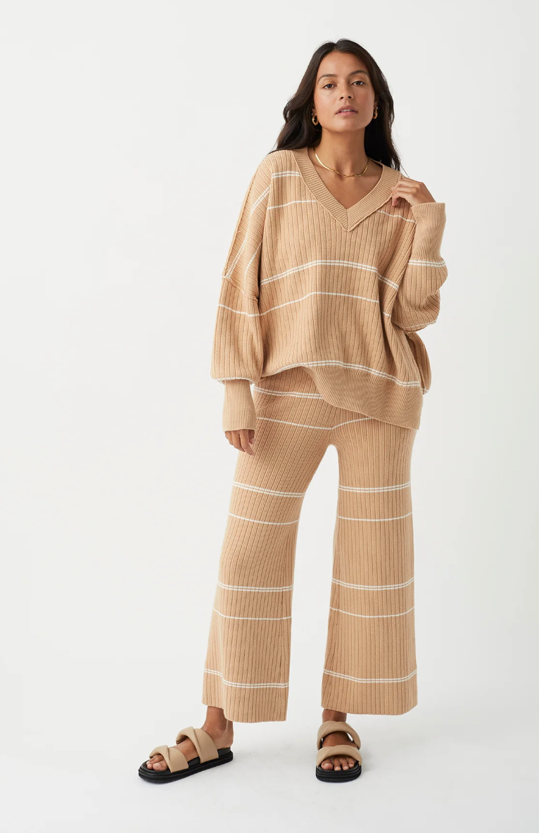 Vera Organic Knit Pants - Honey Stripe