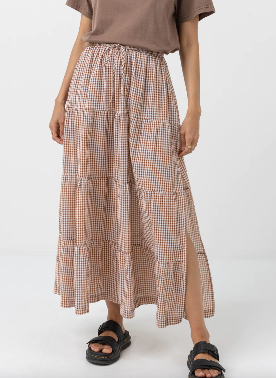 Lola Check Tiered Maxi Skirt