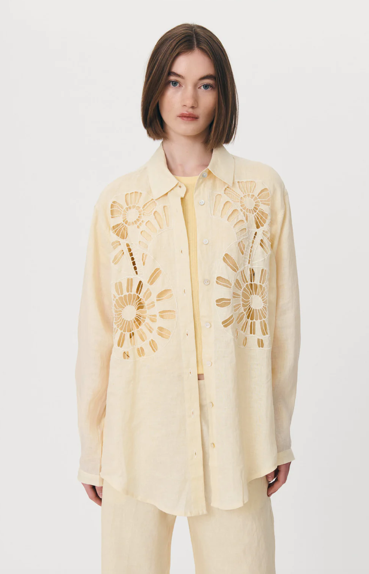 Braidwood Linen Broderie Shirt - Banana