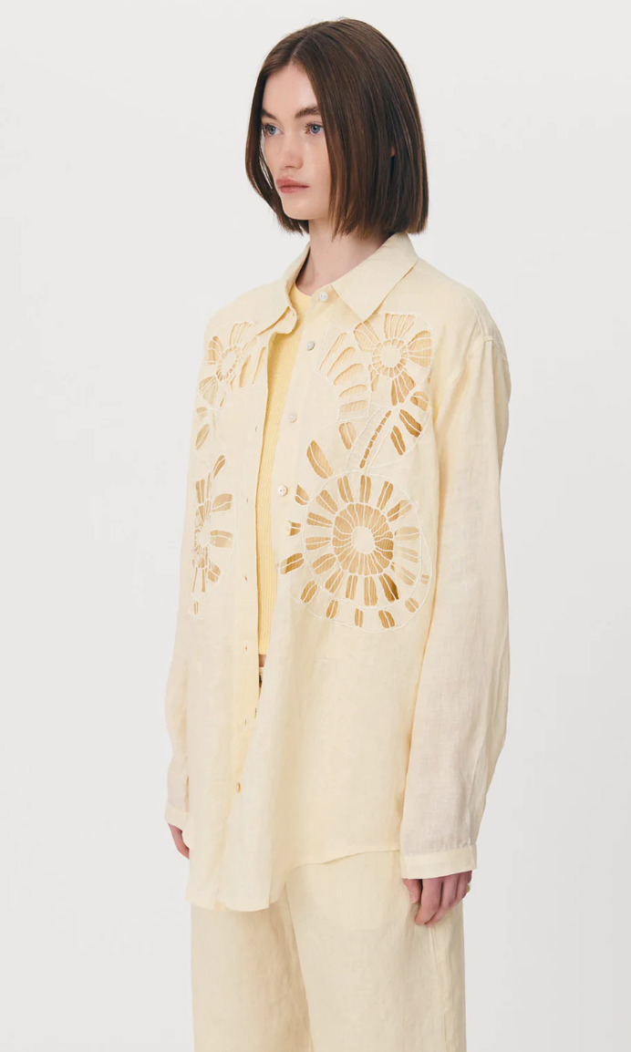 Braidwood Linen Broderie Shirt - Banana