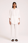 Lounge Linen Longline Shirt - White