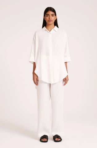 Lounge Linen Longline Shirt - White