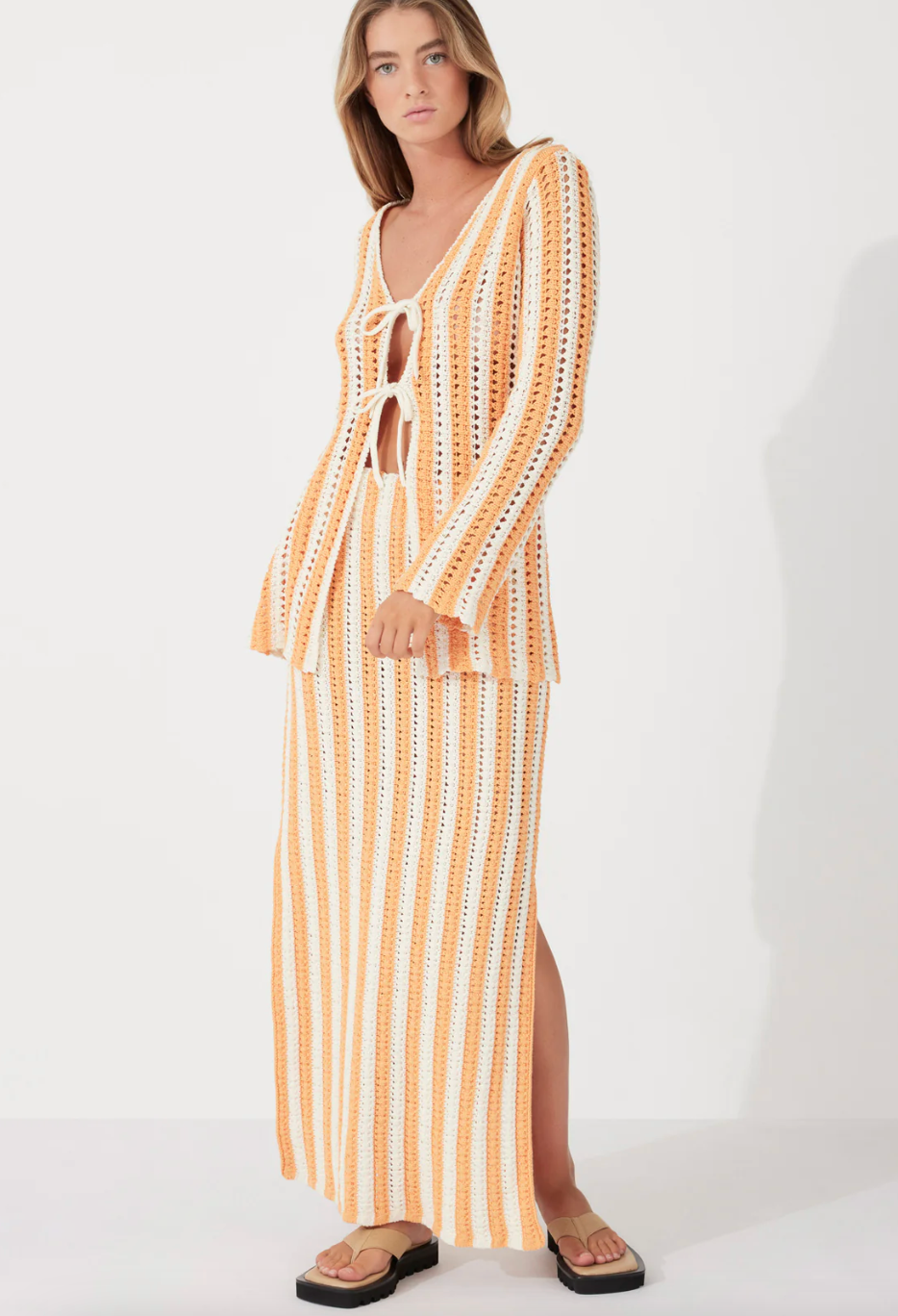 Golden Stripe Cotton Knit Skirt