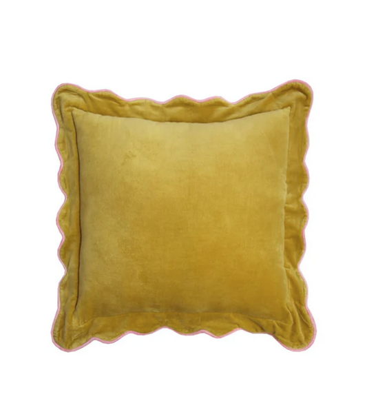 Velvet Scalloped Cushion - Tawny Olive