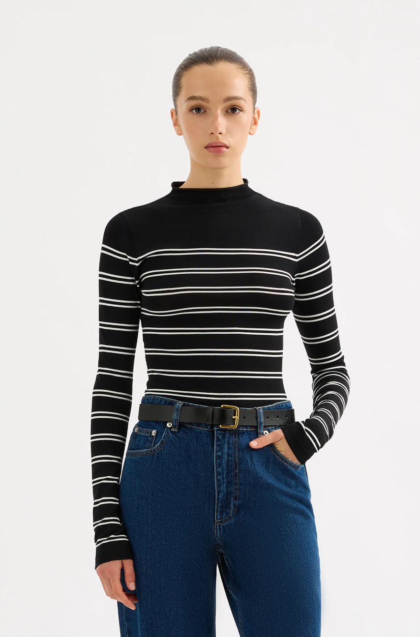 Tabbi Sheer Knit- Black Stripe