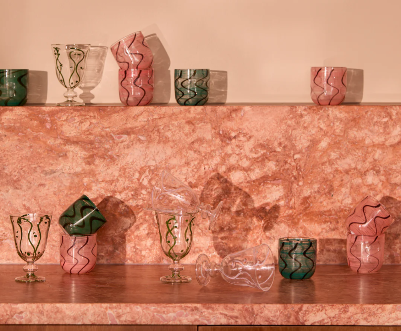 Green Swirl Tumbler Glasses (set of 2)