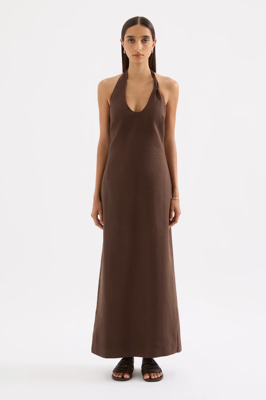 Zayda Linen Dress- Chocolate