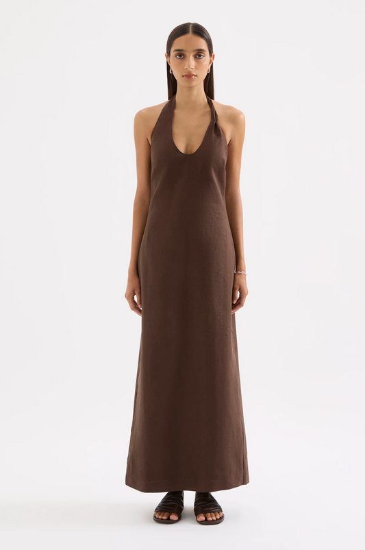 Zayda Linen Dress- Chocolate