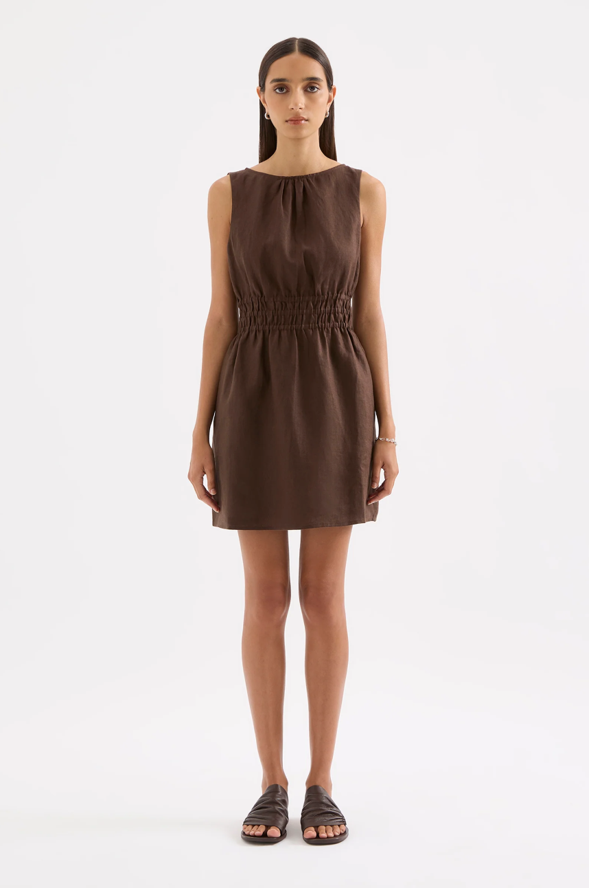 Andri Linen Mini Dress- Chocolate