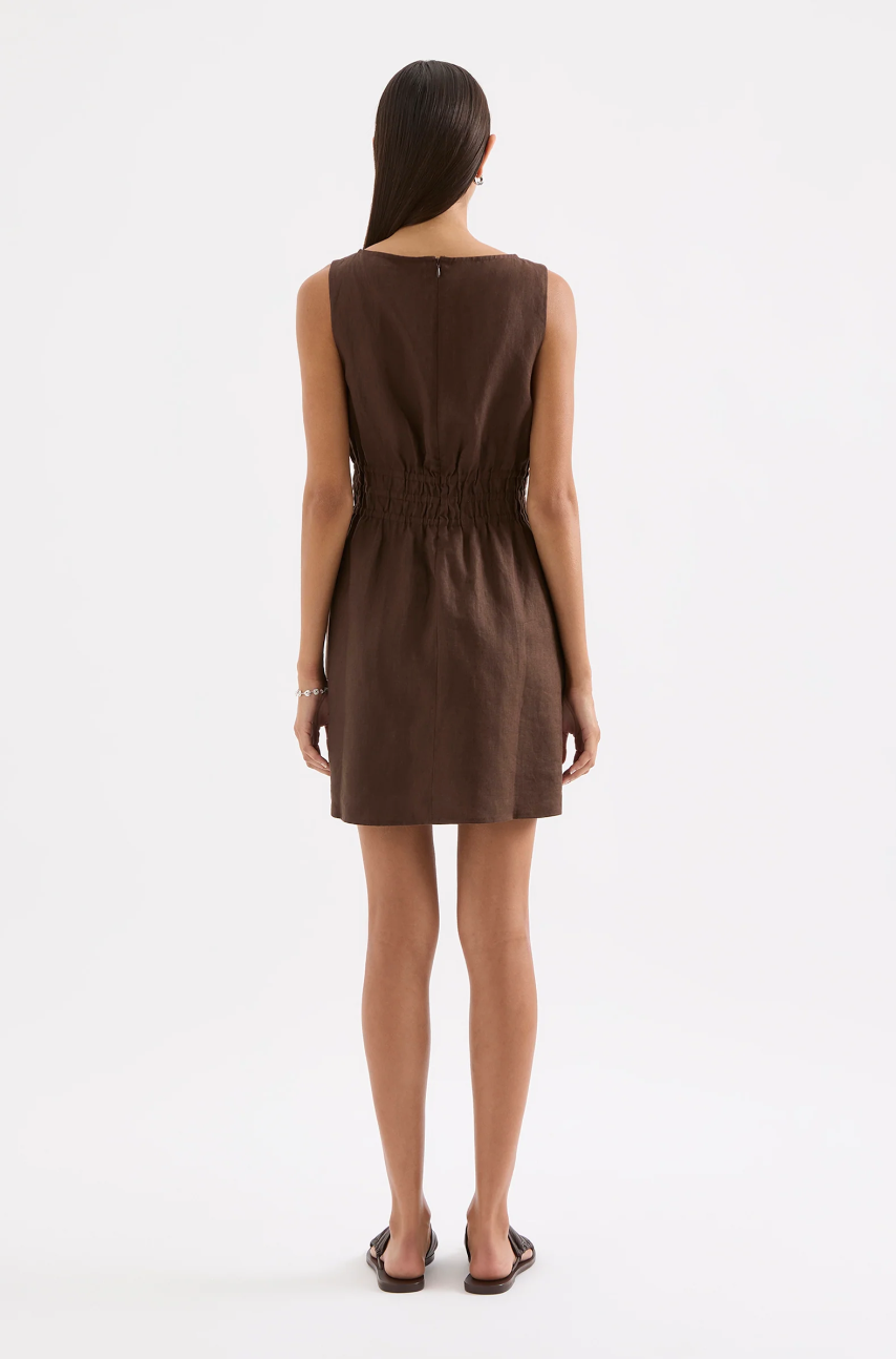 Andri Linen Mini Dress- Chocolate