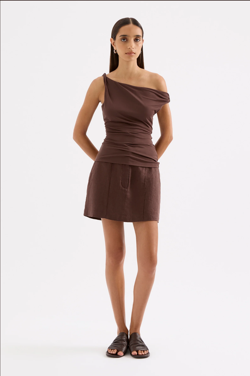Theo Linen Skirt- Chocolate