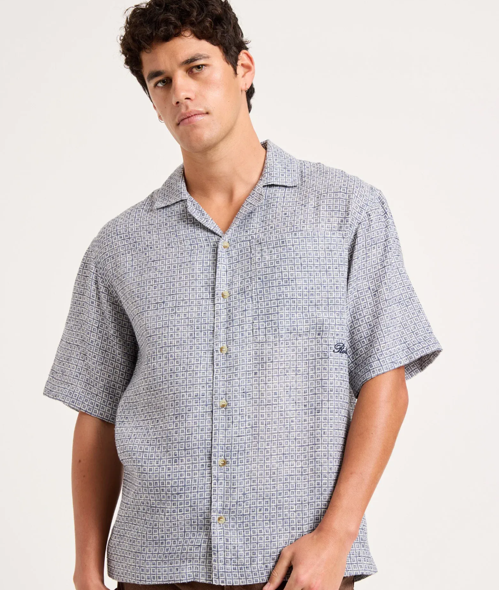 Pattern Bowler Shirt- Blue