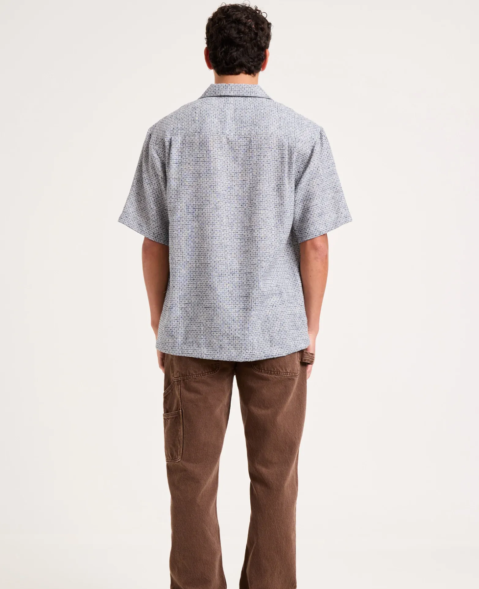 Pattern Bowler Shirt- Blue