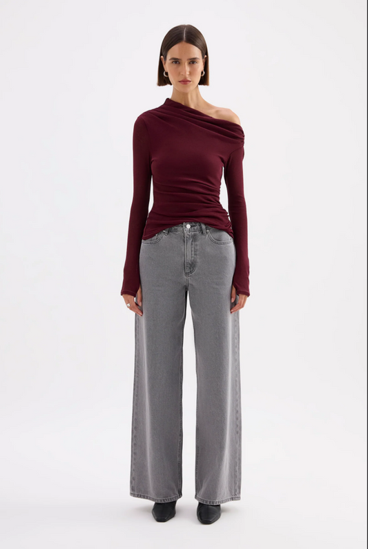 Rue Mesh LS Top - Merlot