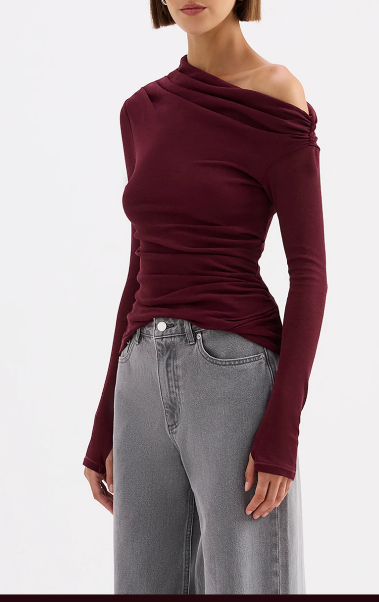 Rue Mesh LS Top - Merlot