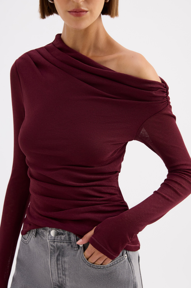 Rue Mesh LS Top - Merlot
