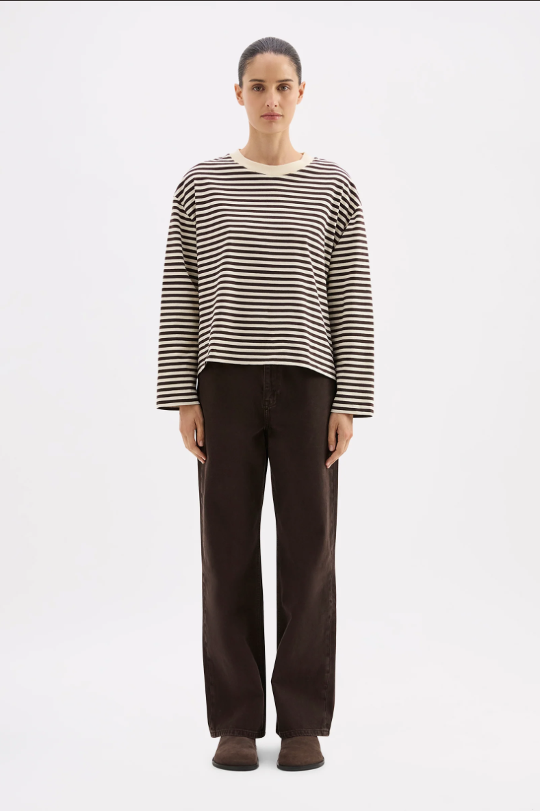 Organic Stripe LS Tee - Espresso Stripe