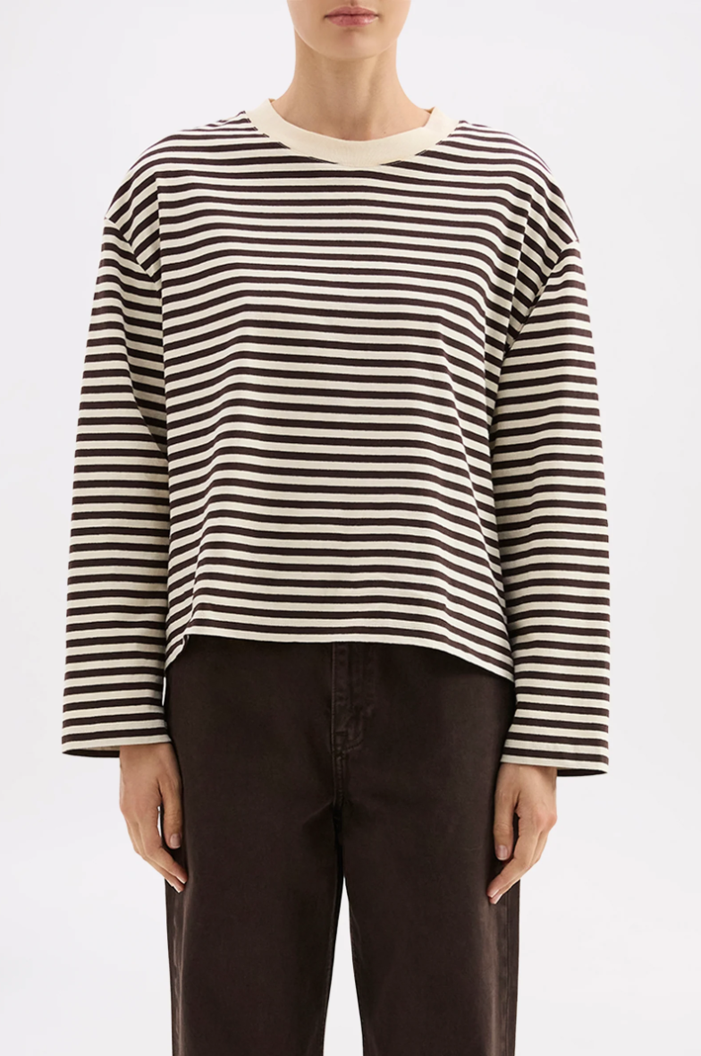 Organic Stripe LS Tee - Espresso Stripe