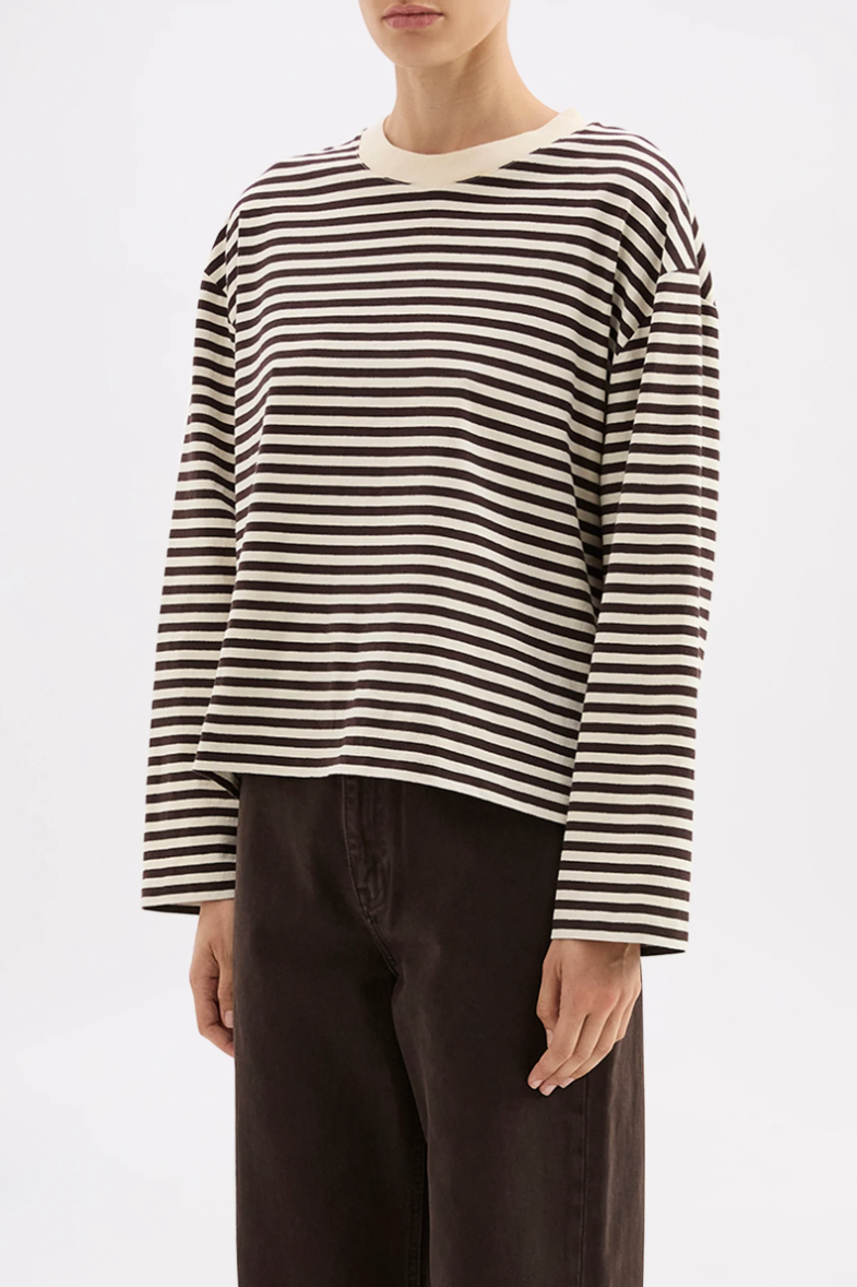 Organic Stripe LS Tee - Espresso Stripe