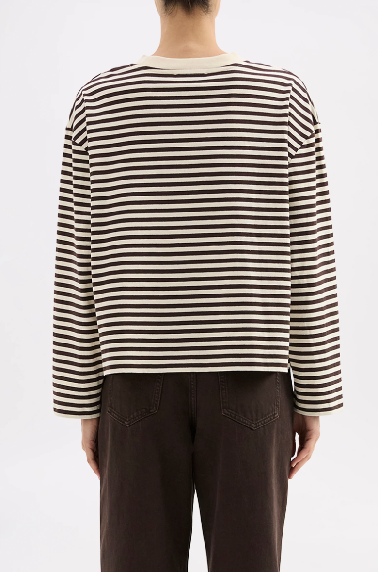 Organic Stripe LS Tee - Espresso Stripe