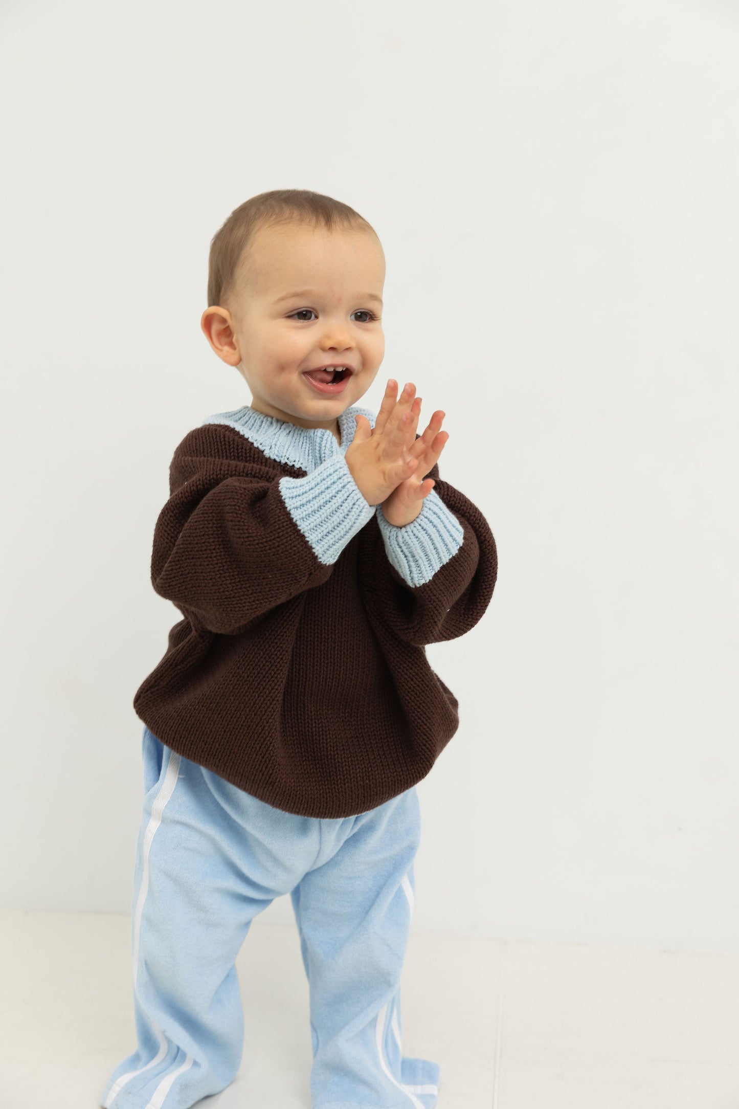 Rhea Cotton Knitted Jumper - Coffee/Sky Blue