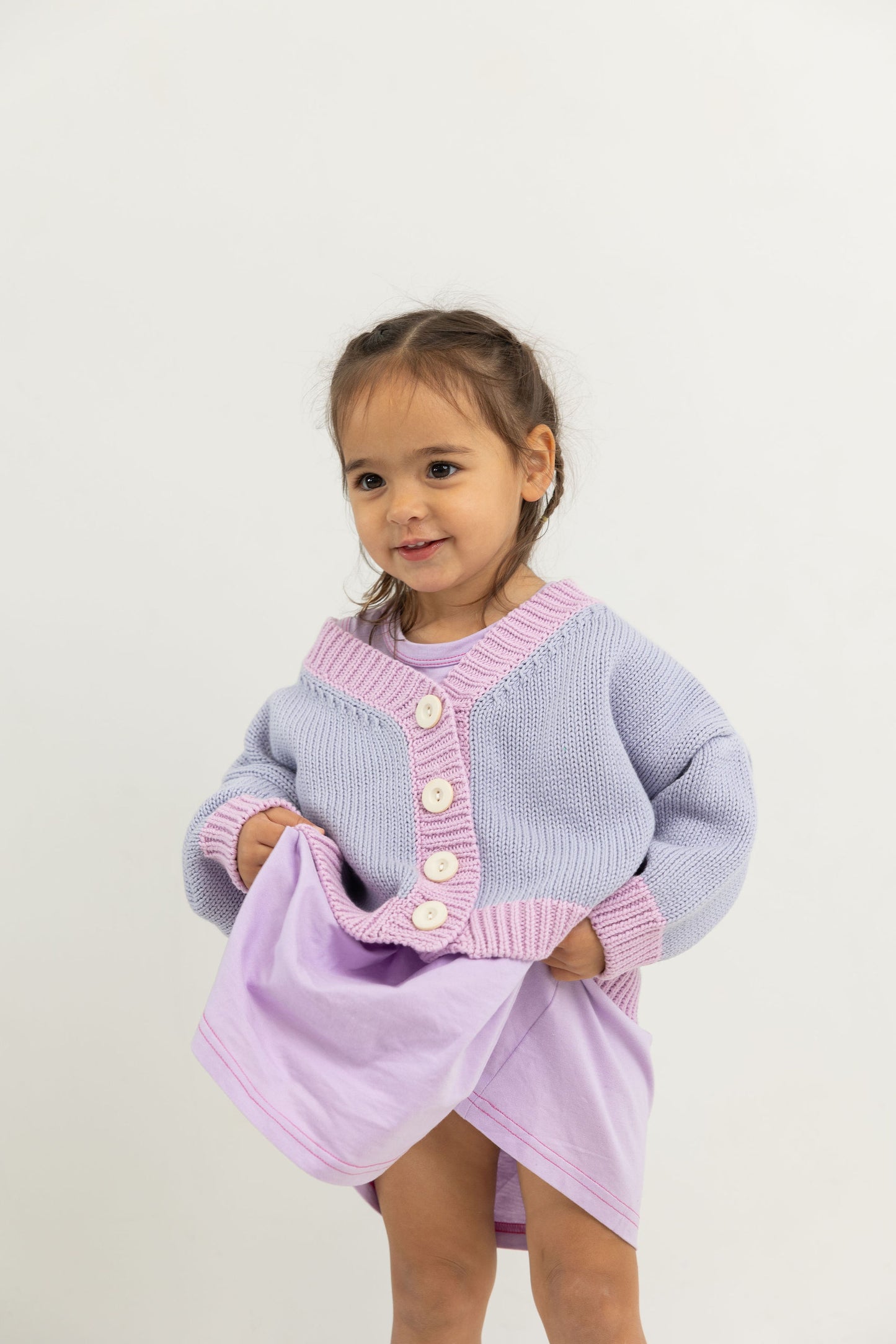 Rye Cotton Knitted Contrast Cardigan- Lilac/Pink