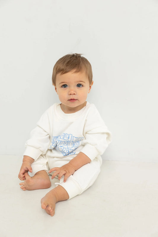 Parker Numbers Relaxed Romper - White/Blue