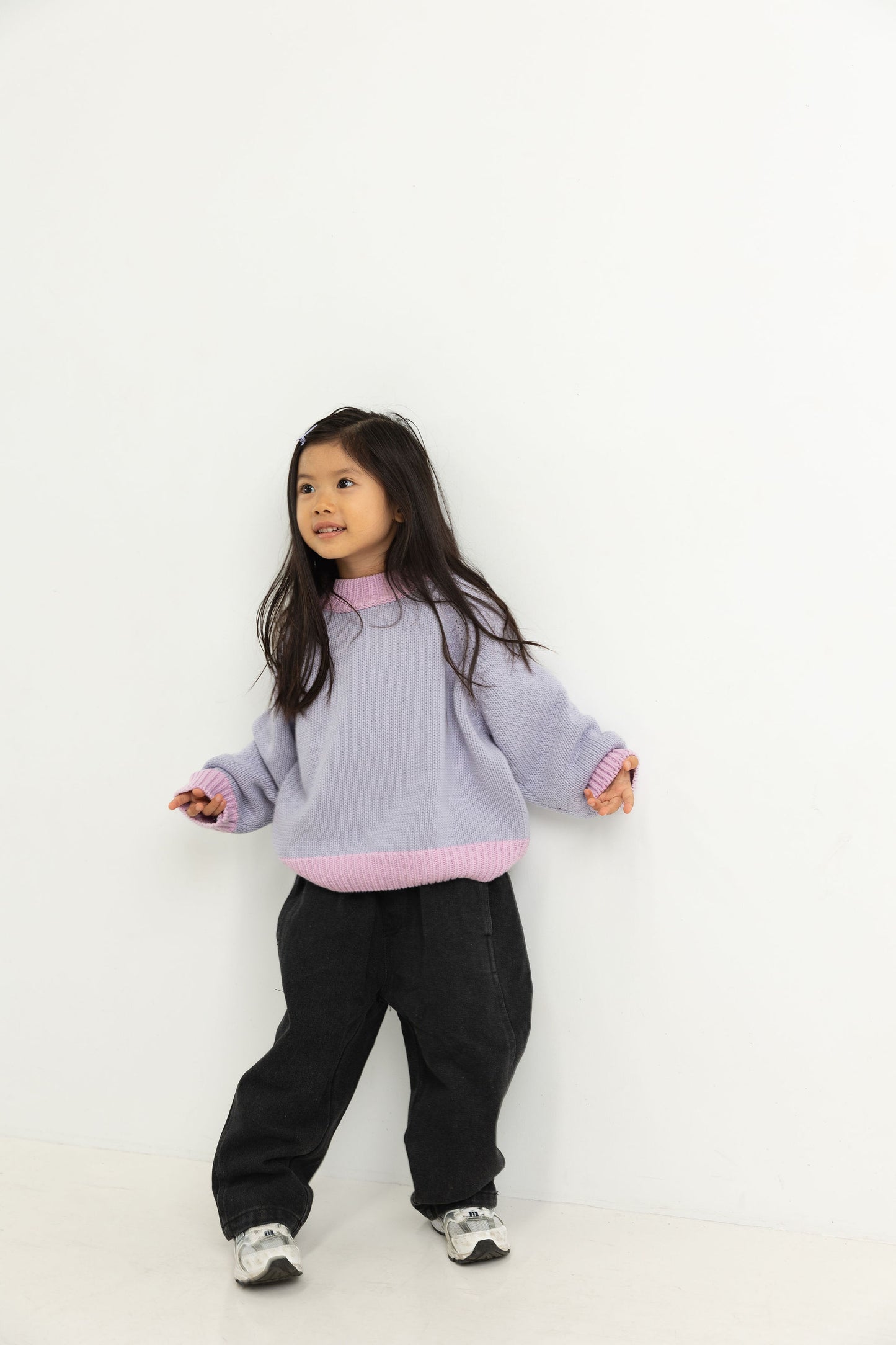 Rhea Cotton Contrast Knit Jumper - Lilac/Pink