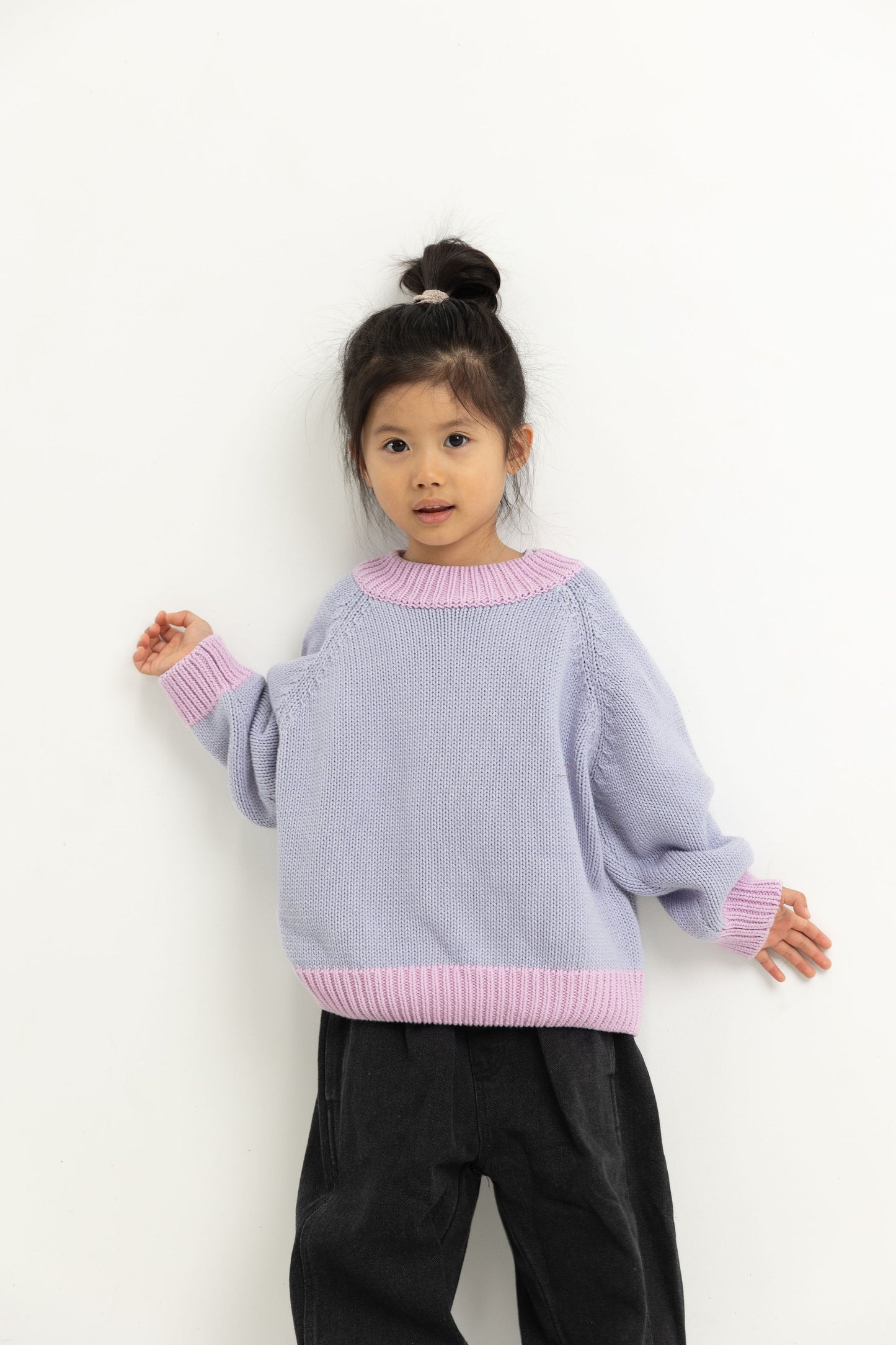 Rhea Cotton Contrast Knit Jumper - Lilac/Pink