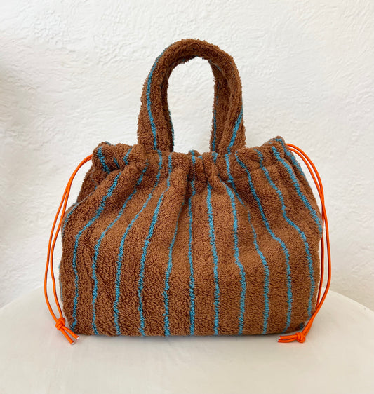 Mini Towelling Bag- Brown & Blue