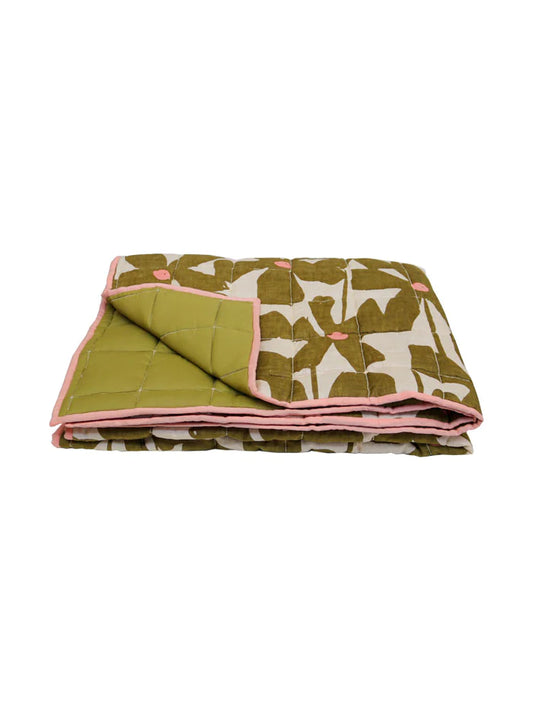 Olive Poppy Quilted Throw