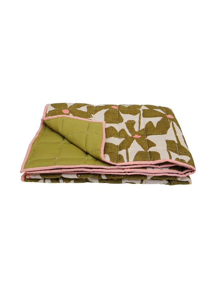 Olive Poppy Quilted Throw