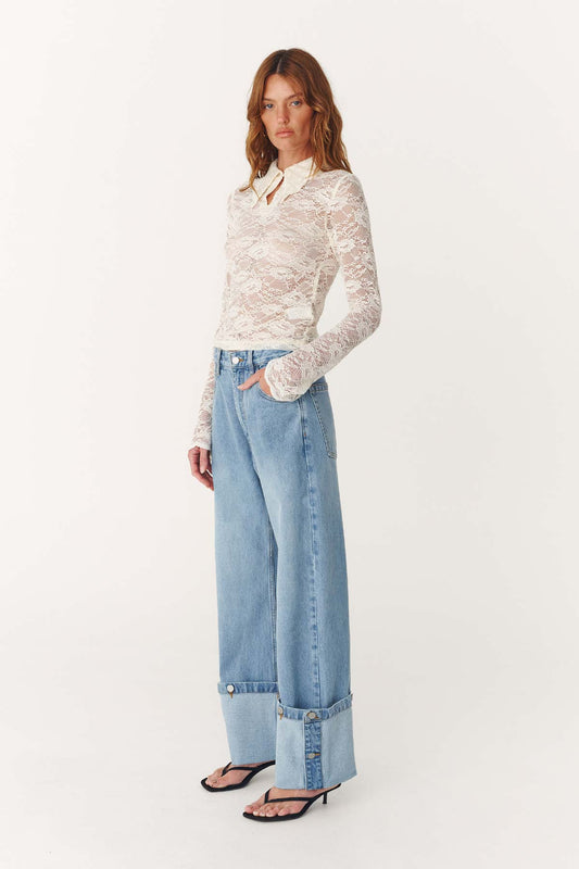 Walter Cuffed Straight Jeans - Faded Blue