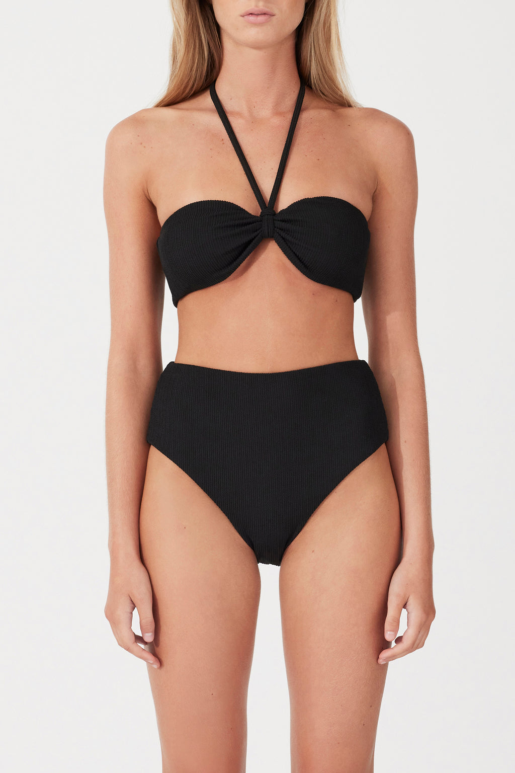 Black Textured Waisted Full Brief- Black